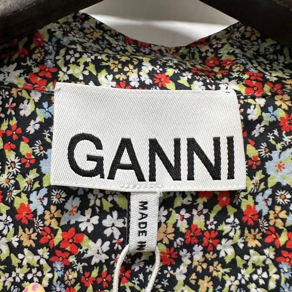 GANNI Womens Top Size 32 Placid Blue Floral Organic Cotton Puff Shoulder NEW - Picture 6 of 11